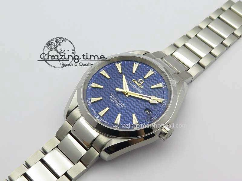 Vibrant Aqua Terra “James Bond” SS V6F 1:1 Best Edition Blue Textured Dial On SS Bracelet A 8202