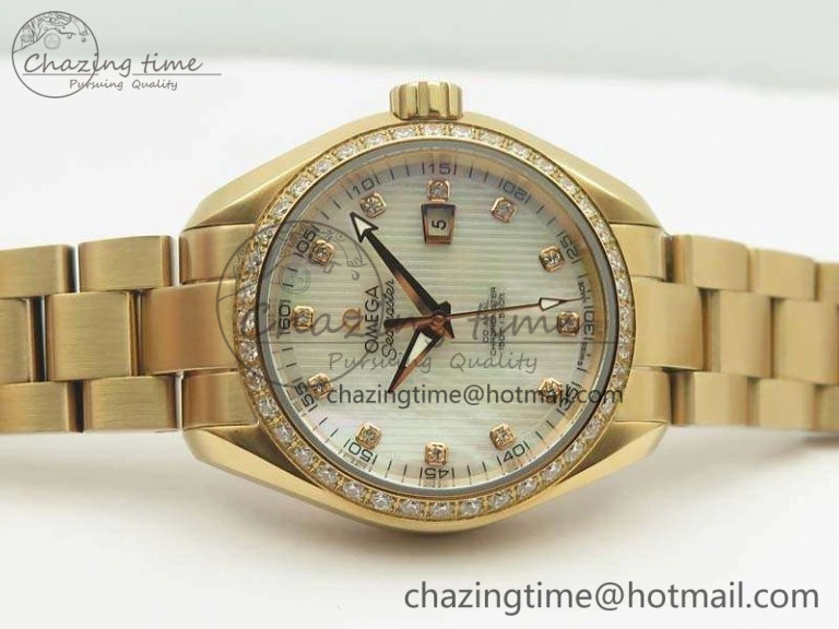 Aqua Terra Ladies 35mm RG V6F Best Edition White MOP Dial Diam On RG Bracelet A Premium 8104