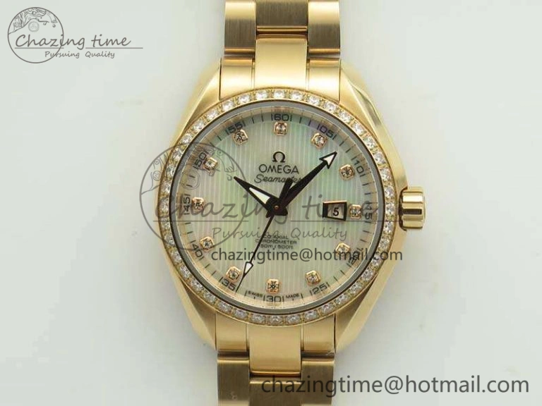 Aqua Terra Ladies 35mm RG V6F Best Edition White MOP Dial Diam On RG Bracelet A Premium 8104