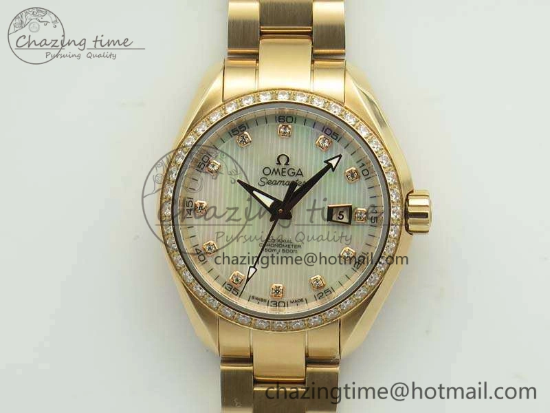 Aqua Terra Ladies 35mm RG V6F Best Edition White MOP Dial Diam On RG Bracelet A Premium 8104