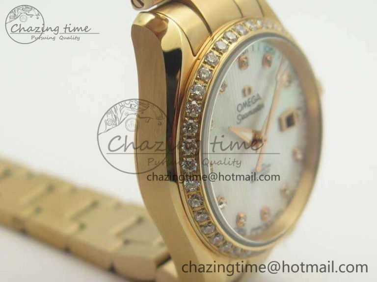 Aqua Terra Ladies 35mm RG V6F Best Edition White MOP Dial Diam On RG Bracelet A Premium 8104