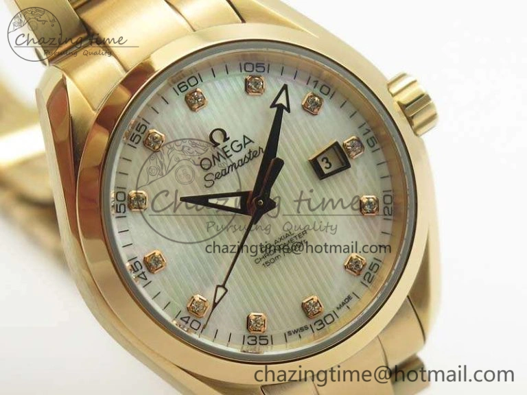 Aqua Terra Ladies 35mm RG V6F Best Edition White MOP Dial On RG Bracelet A OnTrend 8102