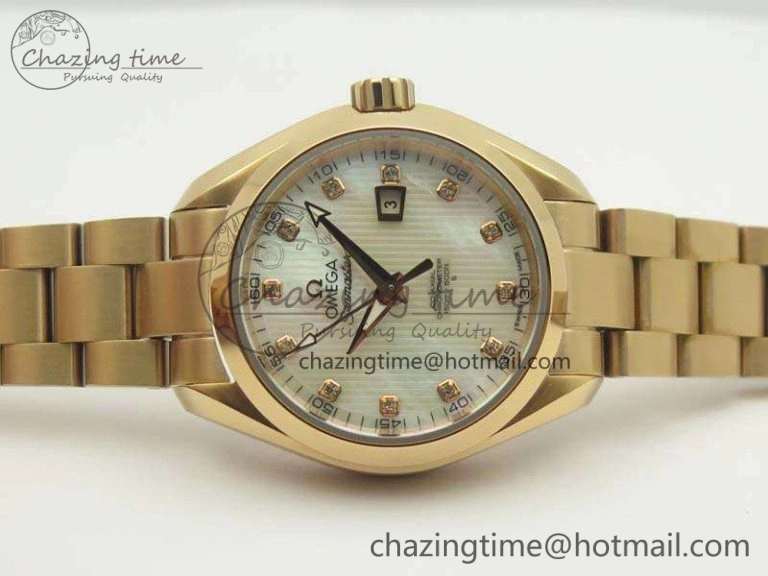 Aqua Terra Ladies 35mm RG V6F Best Edition White MOP Dial On RG Bracelet A OnTrend 8102