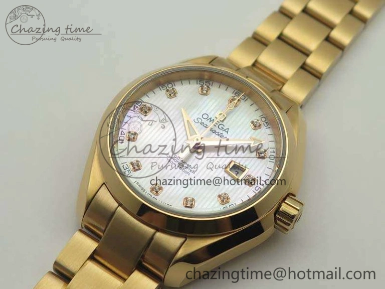 Aqua Terra Ladies 35mm RG V6F Best Edition White MOP Dial On RG Bracelet A OnTrend 8102