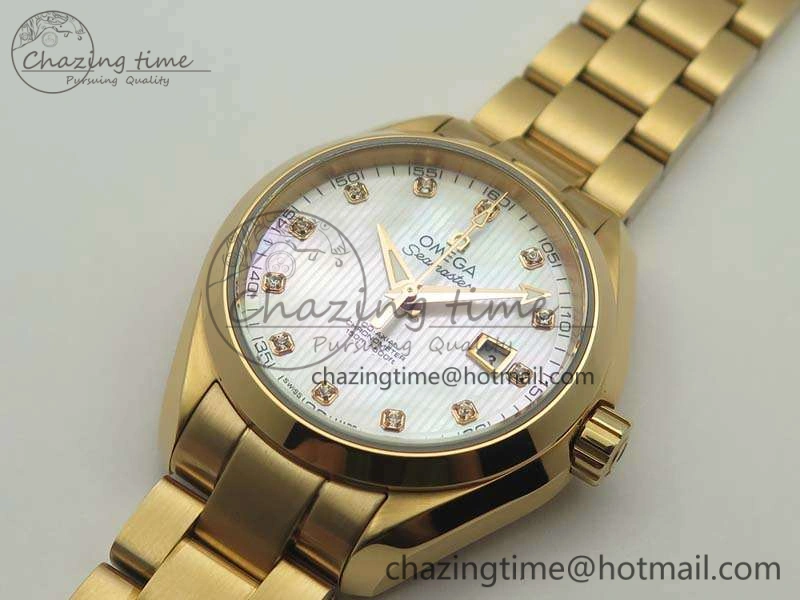 Aqua Terra Ladies 35mm RG V6F Best Edition White MOP Dial On RG Bracelet A OnTrend 8102