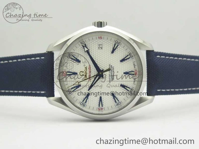 Trendy Aqua Terra Master Ryder Cup Edition VSF 1:1 Best Edition White Textured Dial on Blue Nylon Strap A8500 Super Clone 8016