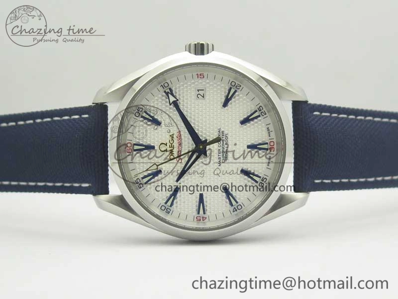 Trendy Aqua Terra Master Ryder Cup Edition VSF 1:1 Best Edition White Textured Dial on Blue Nylon Strap A8500 Super Clone 8016