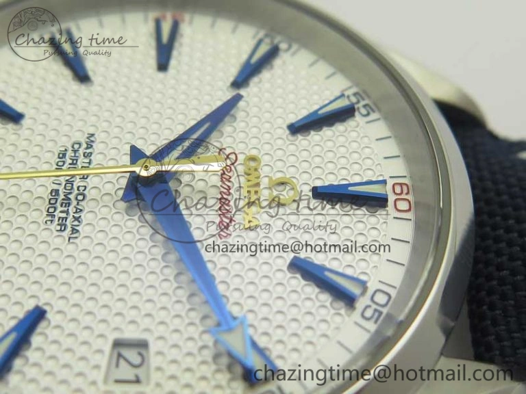 Trendy Aqua Terra Master Ryder Cup Edition VSF 1:1 Best Edition White Textured Dial on Blue Nylon Strap A8500 Super Clone 8016