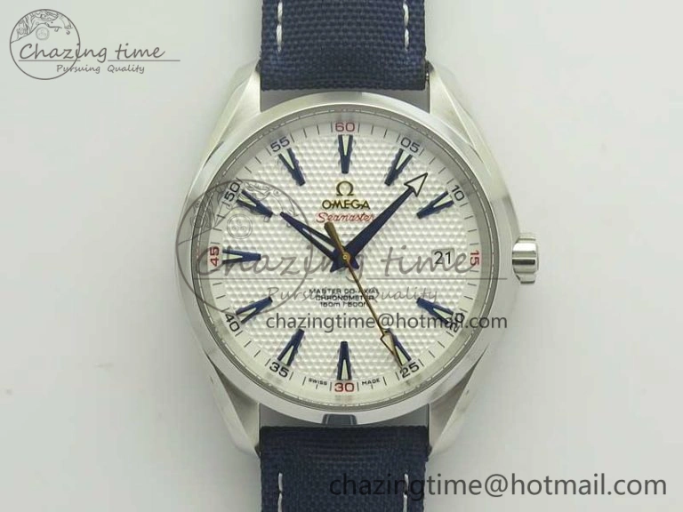 Trendy Aqua Terra Master Ryder Cup Edition VSF 1:1 Best Edition White Textured Dial on Blue Nylon Strap A8500 Super Clone 8016