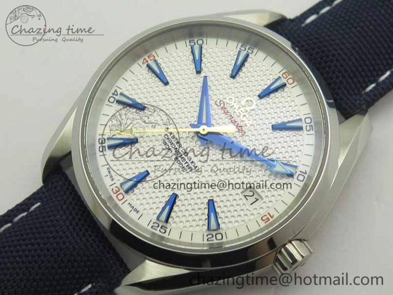 Trendy Aqua Terra Master Ryder Cup Edition VSF 1:1 Best Edition White Textured Dial on Blue Nylon Strap A8500 Super Clone 8016