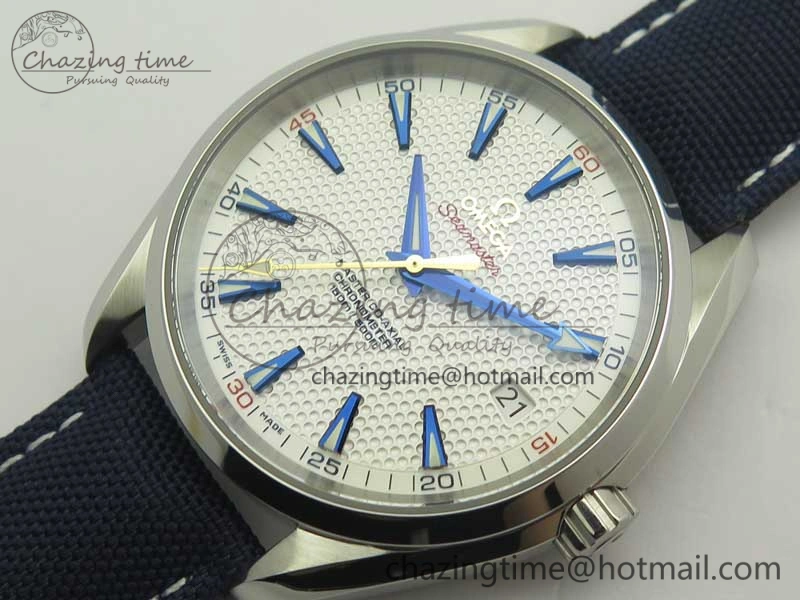 Trendy Aqua Terra Master Ryder Cup Edition VSF 1:1 Best Edition White Textured Dial on Blue Nylon Strap A8500 Super Clone 8016