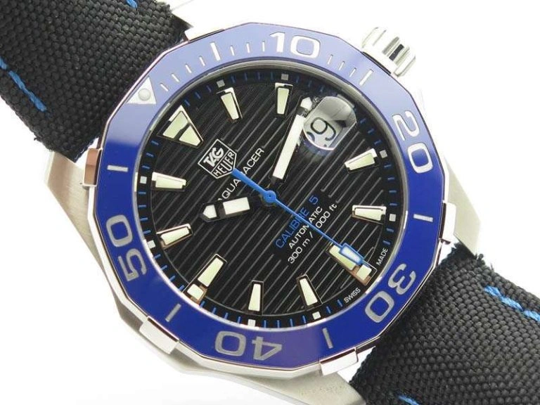 Casual AquaRacer Calibre 5 SS Blue Ceramic Bezel V6F 1:1 Best Edition Black Dial On Black Nylon Strap A 9692