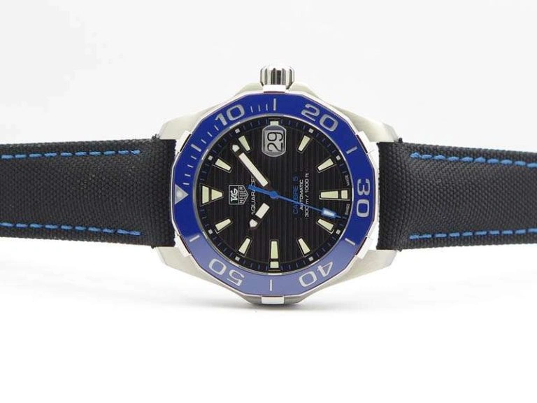 Casual AquaRacer Calibre 5 SS Blue Ceramic Bezel V6F 1:1 Best Edition Black Dial On Black Nylon Strap A 9692