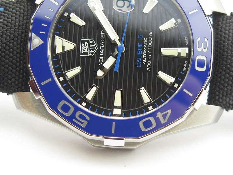 Casual AquaRacer Calibre 5 SS Blue Ceramic Bezel V6F 1:1 Best Edition Black Dial On Black Nylon Strap A 9692