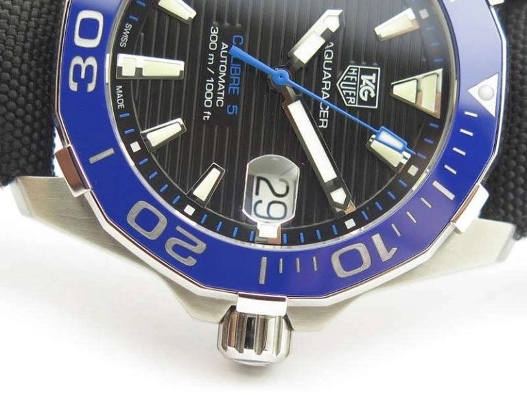 Casual AquaRacer Calibre 5 SS Blue Ceramic Bezel V6F 1:1 Best Edition Black Dial On Black Nylon Strap A 9692