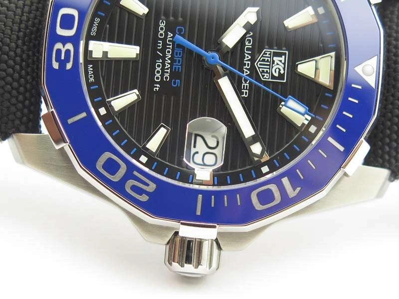 Casual AquaRacer Calibre 5 SS Blue Ceramic Bezel V6F 1:1 Best Edition Black Dial On Black Nylon Strap A 9692