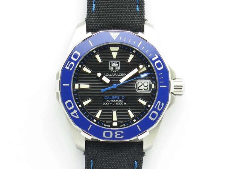 Casual AquaRacer Calibre 5 SS Blue Ceramic Bezel V6F 1:1 Best Edition Black Dial On Black Nylon Strap A 9692