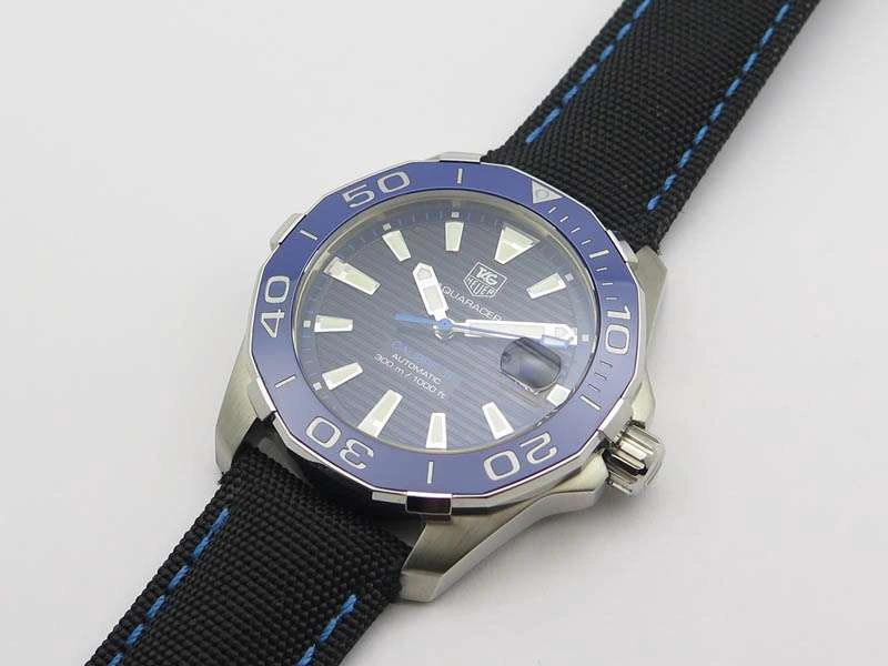 Casual AquaRacer Calibre 5 SS Blue Ceramic Bezel V6F 1:1 Best Edition Black Dial On Black Nylon Strap A 9692