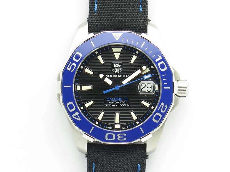 Casual AquaRacer Calibre 5 SS Blue Ceramic Bezel V6F 1:1 Best Edition Black Dial On Black Nylon Strap A 9692