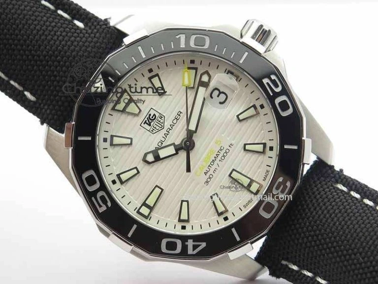AquaRacer Calibre 5 SS V6F 1:1 Best Edition White Textured Dial On Black Nylon Strap A Effortless 9698