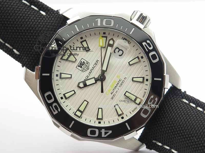AquaRacer Calibre 5 SS V6F 1:1 Best Edition White Textured Dial On Black Nylon Strap A Effortless 9698