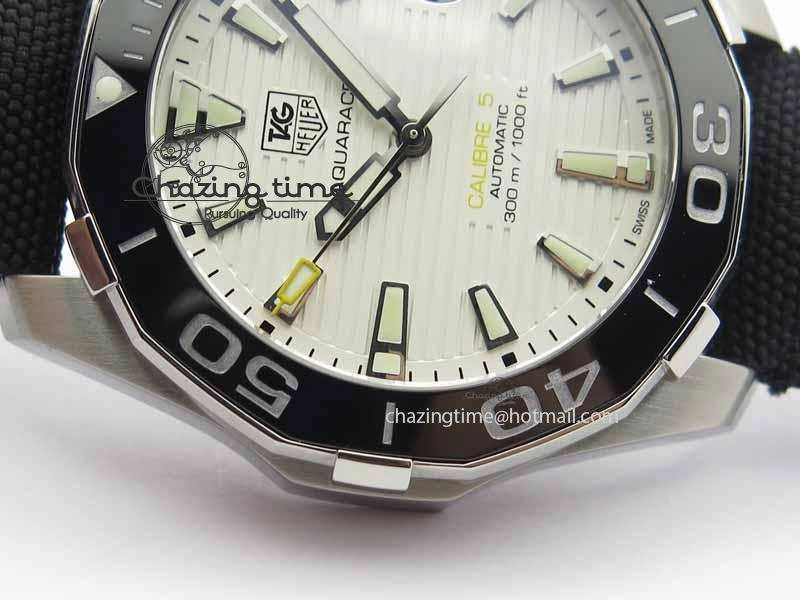 AquaRacer Calibre 5 SS V6F 1:1 Best Edition White Textured Dial On Black Nylon Strap A Effortless 9698