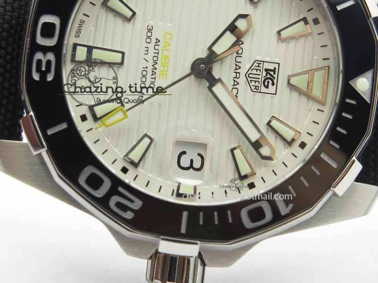 AquaRacer Calibre 5 SS V6F 1:1 Best Edition White Textured Dial On Black Nylon Strap A Effortless 9698