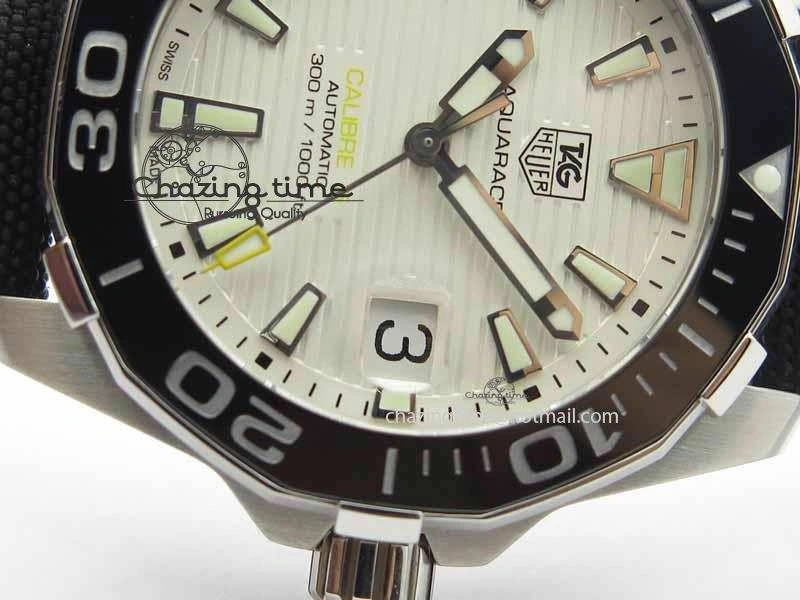AquaRacer Calibre 5 SS V6F 1:1 Best Edition White Textured Dial On Black Nylon Strap A Effortless 9698