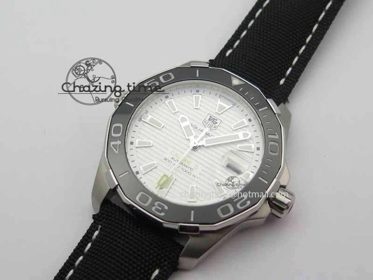 AquaRacer Calibre 5 SS V6F 1:1 Best Edition White Textured Dial On Black Nylon Strap A Effortless 9698