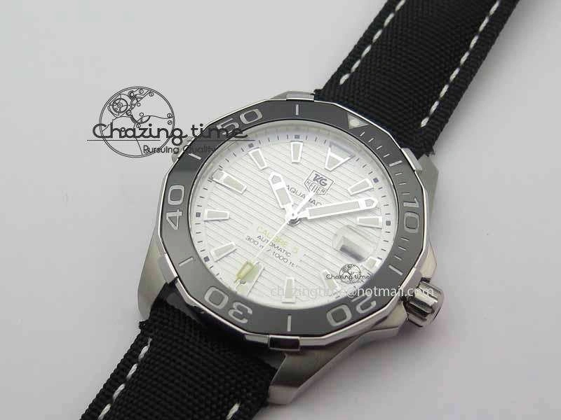 AquaRacer Calibre 5 SS V6F 1:1 Best Edition White Textured Dial On Black Nylon Strap A Effortless 9698
