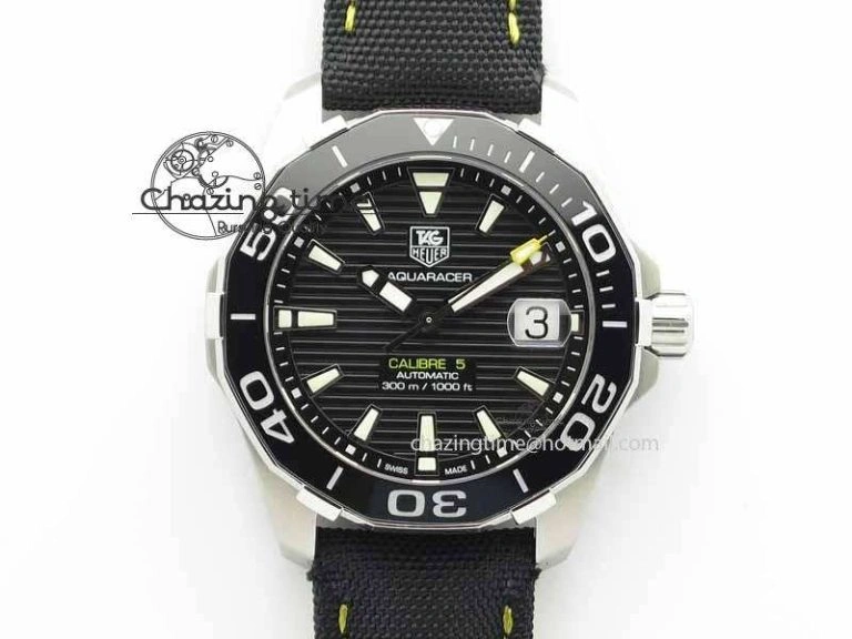 Durable AquaRacer Calibre 5 SS V6F Best Edition Black Dial Ceramic Bezel On Nylon Strap A 9697