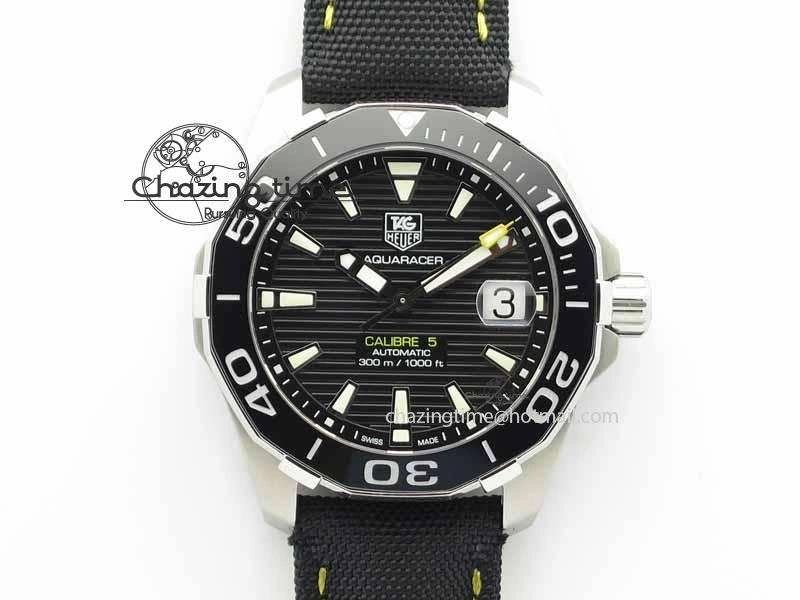 Durable AquaRacer Calibre 5 SS V6F Best Edition Black Dial Ceramic Bezel On Nylon Strap A 9697