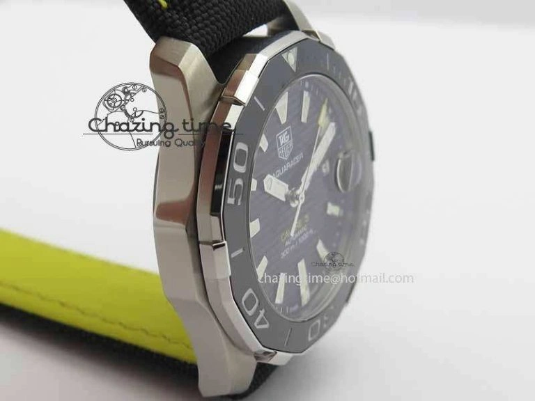 Durable AquaRacer Calibre 5 SS V6F Best Edition Black Dial Ceramic Bezel On Nylon Strap A 9697