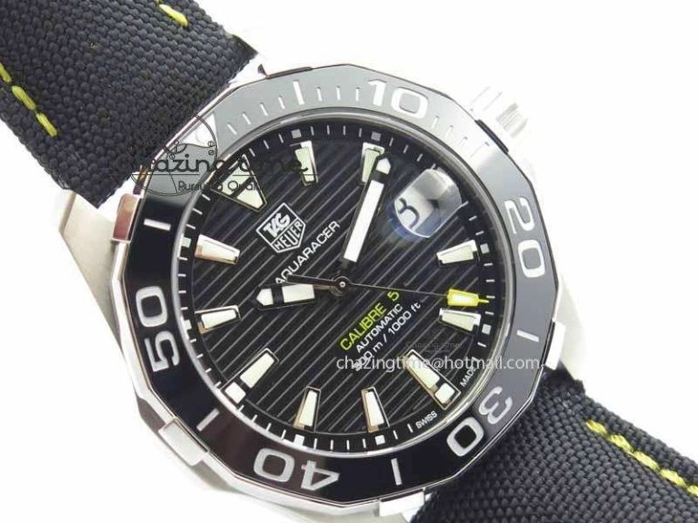 Durable AquaRacer Calibre 5 SS V6F Best Edition Black Dial Ceramic Bezel On Nylon Strap A 9697