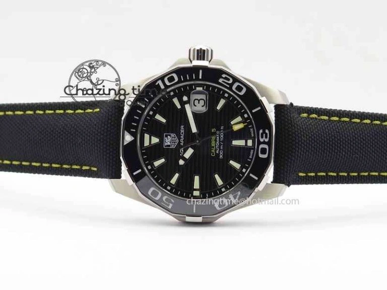 Durable AquaRacer Calibre 5 SS V6F Best Edition Black Dial Ceramic Bezel On Nylon Strap A 9697