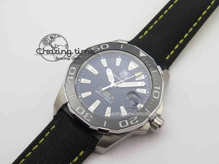 Durable AquaRacer Calibre 5 SS V6F Best Edition Black Dial Ceramic Bezel On Nylon Strap A 9697