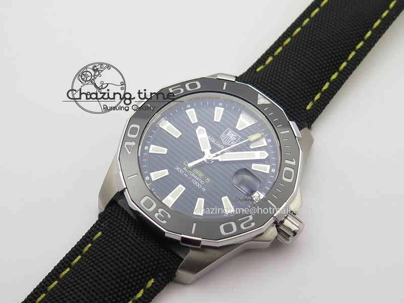 Durable AquaRacer Calibre 5 SS V6F Best Edition Black Dial Ceramic Bezel On Nylon Strap A 9697