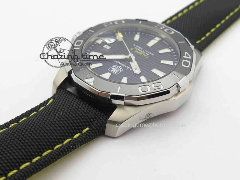 Durable AquaRacer Calibre 5 SS V6F Best Edition Black Dial Ceramic Bezel On Nylon Strap A 9697