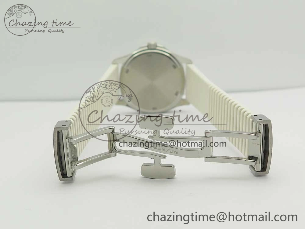 Aquanaut 5067A SS Bezel JJF 1:1 Best Edition White Textured Dial on White Rubber Strap AE Trendy 8974