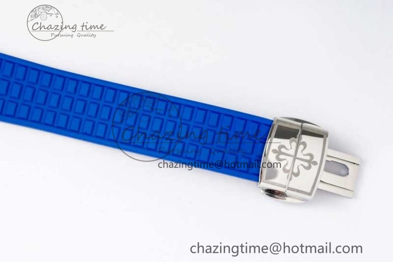 Original Aquanaut 5067A SS PPF 1:1 Best Edition Blue Textured Dial Red Hand on Blue Rubber Strap RONDA Quartz 8831