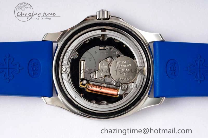 Original Aquanaut 5067A SS PPF 1:1 Best Edition Blue Textured Dial Red Hand on Blue Rubber Strap RONDA Quartz 8831