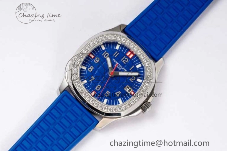 Original Aquanaut 5067A SS PPF 1:1 Best Edition Blue Textured Dial Red Hand on Blue Rubber Strap RONDA Quartz 8831