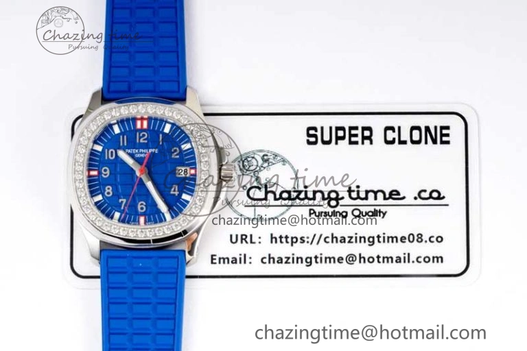 Original Aquanaut 5067A SS PPF 1:1 Best Edition Blue Textured Dial Red Hand on Blue Rubber Strap RONDA Quartz 8831