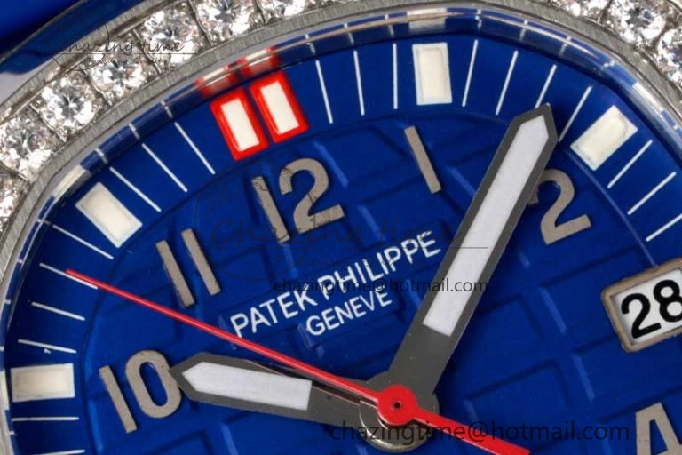 Original Aquanaut 5067A SS PPF 1:1 Best Edition Blue Textured Dial Red Hand on Blue Rubber Strap RONDA Quartz 8831