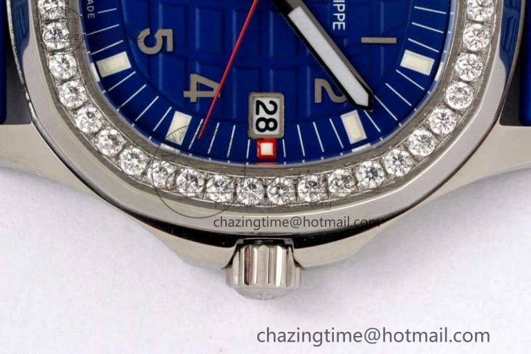 Original Aquanaut 5067A SS PPF 1:1 Best Edition Blue Textured Dial Red Hand on Blue Rubber Strap RONDA Quartz 8831