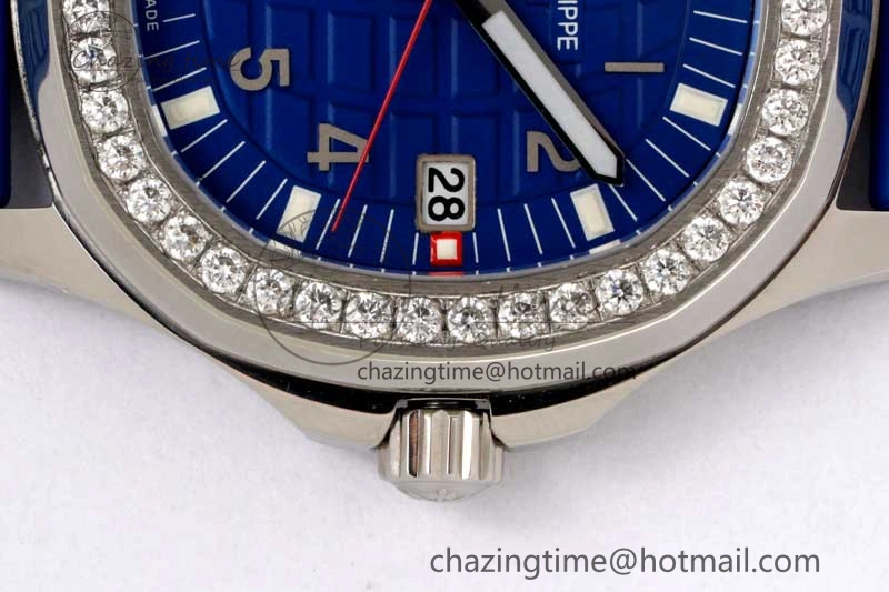 Original Aquanaut 5067A SS PPF 1:1 Best Edition Blue Textured Dial Red Hand on Blue Rubber Strap RONDA Quartz 8831