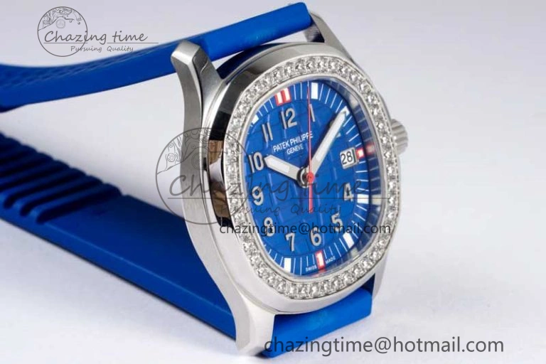 Original Aquanaut 5067A SS PPF 1:1 Best Edition Blue Textured Dial Red Hand on Blue Rubber Strap RONDA Quartz 8831