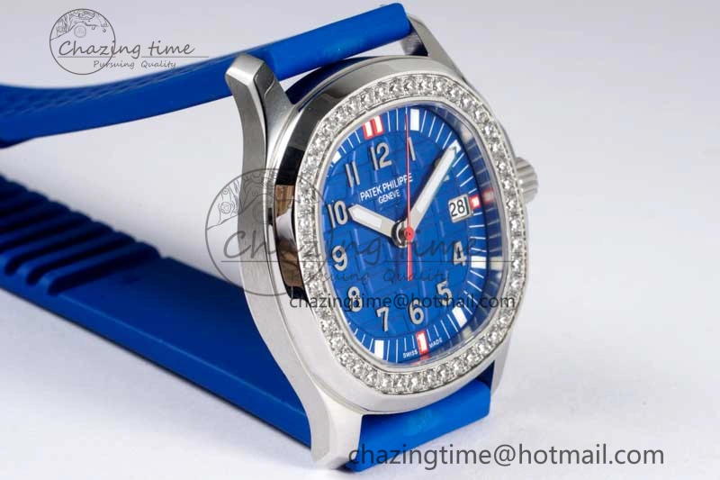 Original Aquanaut 5067A SS PPF 1:1 Best Edition Blue Textured Dial Red Hand on Blue Rubber Strap RONDA Quartz 8831