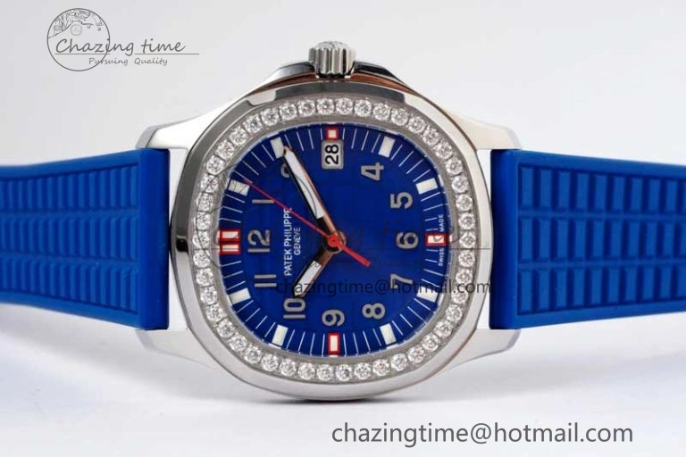 Original Aquanaut 5067A SS PPF 1:1 Best Edition Blue Textured Dial Red Hand on Blue Rubber Strap RONDA Quartz 8831