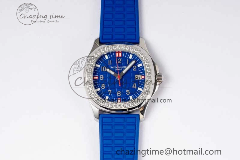 Original Aquanaut 5067A SS PPF 1:1 Best Edition Blue Textured Dial Red Hand on Blue Rubber Strap RONDA Quartz 8831